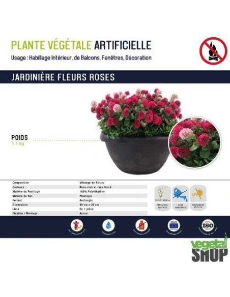 copy of Jardinière fleurs artificielles 10+1 offert ANTI-UV Ignifugé L40cm vegetal shop
